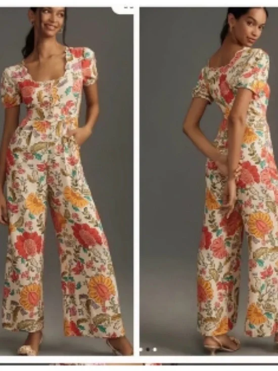 Farm Rio Floral Pantsuit Botanical  Anthropologie Large NEW WITH TAGS - Picture 2 of 6
